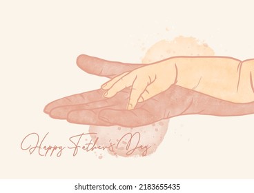 Vector Illustration of Father and Daughter's Hands with "Happy Father's Day" Words and Watercolor Splash.