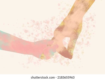 Vector Illustration of Father and Daughter's Hands with Watercolor Splash for Decorative Father's Day Card.