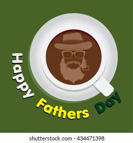 vector illustration of father face topping coffee cup