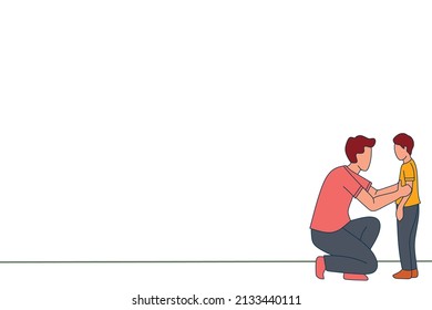 Vector Illustration Of Father Gives Encouragement To His Son. Desperate Boy, Father's Advice To His Son. Fathers Day Object For Presentation With Flat Design