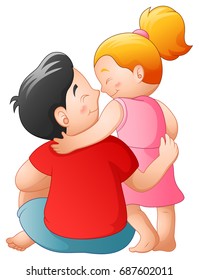 Vector illustration of Father and her daughter hugging together