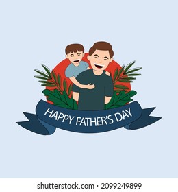 vector illustration of father and his son hugging and smiling. Suitable for happy father's day celebration