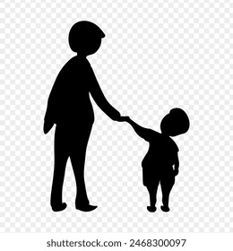Vector illustration of father with his son holding hands on transparent background