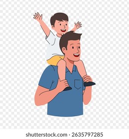 Vector illustration of father with his son on transparent background