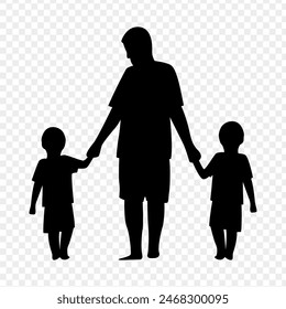 Vector illustration of father with his sons holding hands on transparent background