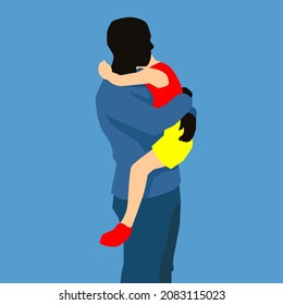 Vector Illustration Of Father Holding Baby Son In Arms
