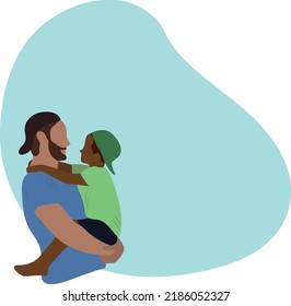 vector illustration of father holding little son on his lap. concept of fathers day, fatherhood, family. flat characters.