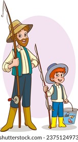 
vector illustration of father and kids fishing