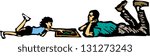 Vector illustration of father playing boardgames with his child