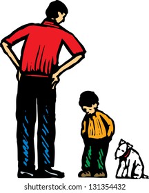 Vector illustration of father scolding son