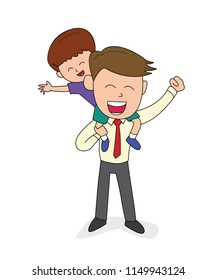 Vector Illustration of Father and Son doing Piggy Back Ride