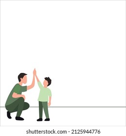 vector illustration of father and son doing a high five, one line art design for presentation, happy fathers day, fatherhood