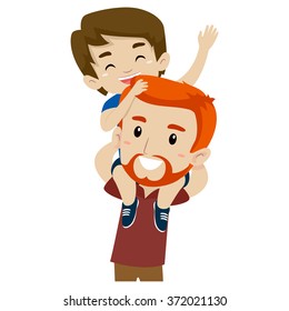 Vector Illustration of Father and Son doing Piggy Back Ride