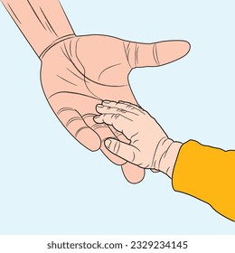 Vector illustration of father and son hands