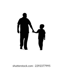 vector illustration of father and son holding hands isolated on white background