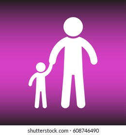 vector illustration of Father and Son Holding Hands with a gradient mesh vintage shaded background.
