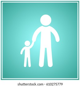 vector illustration of Father and Son Holding Hands with a gradient mesh vintage shaded background