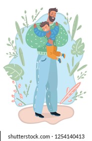 Vector illustration Father and son hugging. Hand drawn style greeting card for father's day