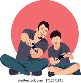 Vector illustration of father and son playing video games. Happy father's day!