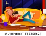 A vector illustration of Father and Son Sleeping on the Couch