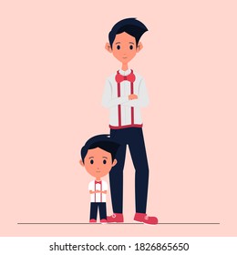 Vector Illustration Of Father And Son Stylish In Matching Clothes.