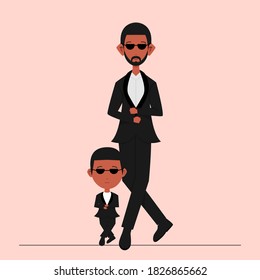 Vector Illustration Of Father And Son Stylish In Matching Clothes.