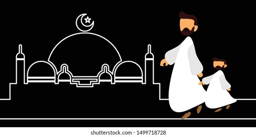 vector illustration of a father taking his child to the mosque