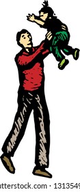 Vector illustration of father tossing his child in air