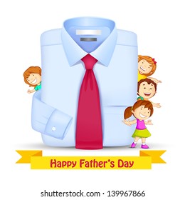 vector illustration of Father's Day Background with kids peeping behind shirt