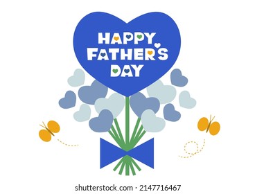 Vector illustration of Father's Day. Bouquet of hearts and butterfly. Greeting card.