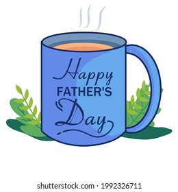 Vector illustration of father's day, with coffee illustrations, tropical leaves, modern and elegant design concepts, with a happy father's day, for posters or father's day celebration greeting card. 