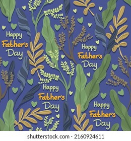 Vector illustration. Father's day holiday. Different plants, lettering happy father's day. Pattern. Dark background, wallpaper