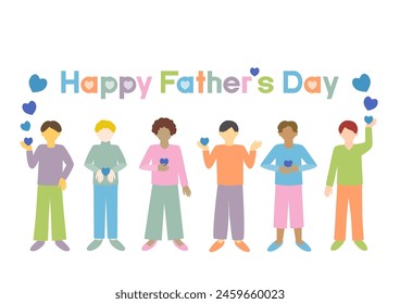 Vector illustration for Father's Day. Men holding blue heart shapes in their hands. For greeting cards, banners, wallpapers.