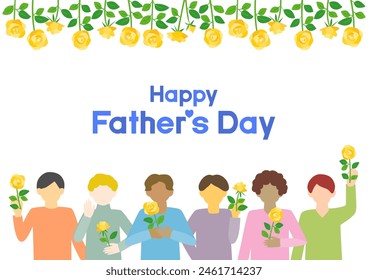 Vector illustration for Father's Day. Yellow roses flower frame and men. For greeting cards, banners and wallpapers.
