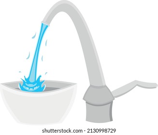 Ilustración vectorial de un grifo con agua corriente