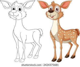 Vector illustration of a fawn, colored and line art.
