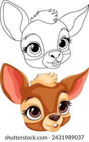 Ilustración vectorial de un cervatillo, contorneado y coloreado