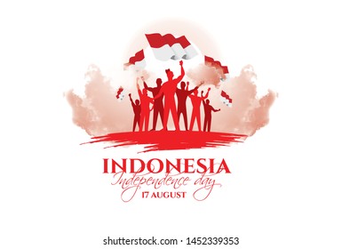 vector illustration. the feast of the August 17 Independence Day of Indonesia. symbolic red colors and people silhouettes with flag