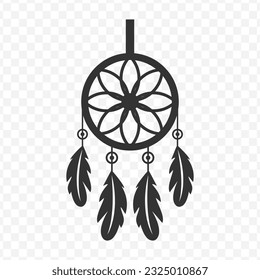 Vector illustration of Feather dream catcher icon in dark color and transparent background(PNG).