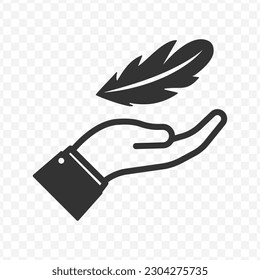 Vector illustration of feather icon in dark color and transparent background(png).