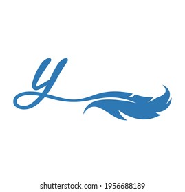A Vector Illustration of Feather Monogram Initial Letter Y