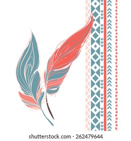 Vector illustration with feathers and geometric patterns