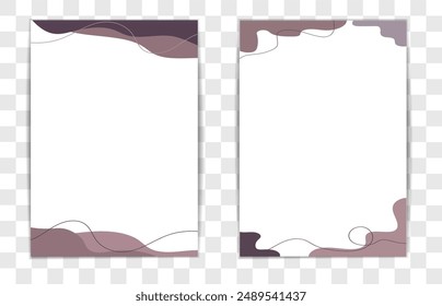 Ilustración vectorial cuenta con una Plantilla de papel A4 con Formas de fluido abstracto, púrpura suave y granate en las esquinas. Es ideal para diseñar Facturas o artículos de papelería elegantes y de aspecto profesional