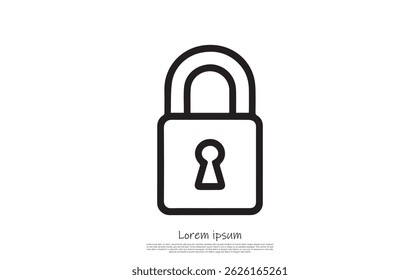 Vector illustration features a bold black outline of a padlock on a transparent background. Clean flat design of security lock icon.
