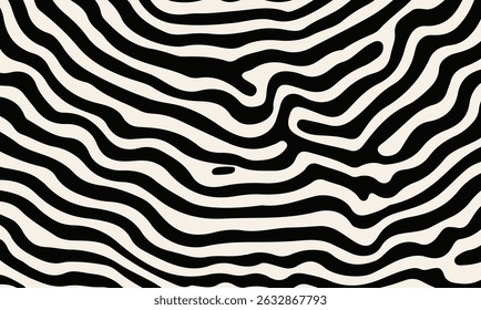 Vector illustration features bold, organic black-and-white wavy lines in a modern, abstract, zebra-inspired style.
