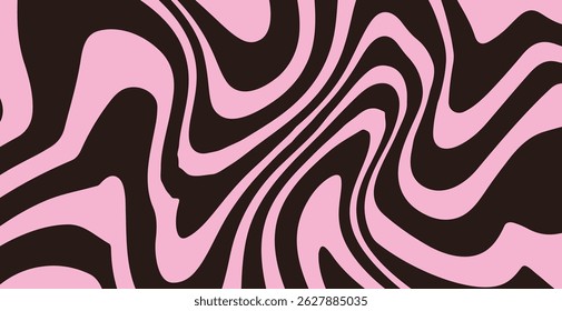 Vector illustration features bold, wavy black zebra-like stripes on a soft pink background, creating an abstract, modern, and playful design perfect for textiles, wallpapers, or creative projects.