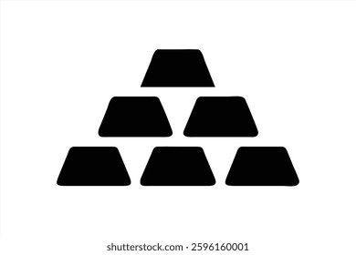 A vector illustration features gold bars stacked in a pyramid formation. The design emphasizes simplicity and symmetry, showcasing wealth and stability in a minimalistic style.