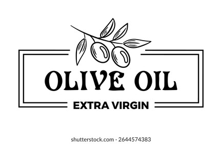 vector illustration features a graceful olive branch alongside a stylish olive oil label, emphasizing a blend of elegance and natural beauty, perfect for representing Mediterranean culinary traditions