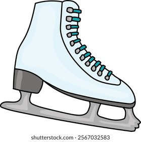 Vector illustration features a ice skate, drawn in a clean, minimalistic doodle style. The design showcases intricate details like laces, blades, and stitching