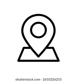 A vector illustration features a location pin icon displayed prominently above a simplified map outline. This design represents navigation and geographic positioning.